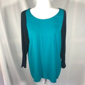 Teal and Black Flowy Long Sleeve Blouse NWT
